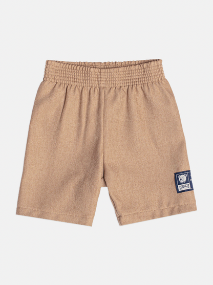 Conjunto Infantil Camiseta Ursinho College e Bermuda Bege - Youccie