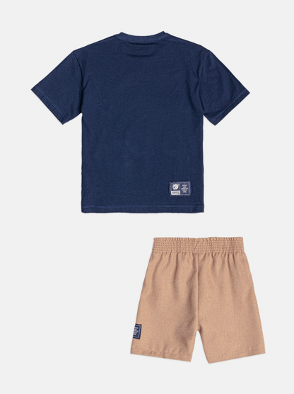 Conjunto Infantil Camiseta Ursinho College e Bermuda Bege - Youccie