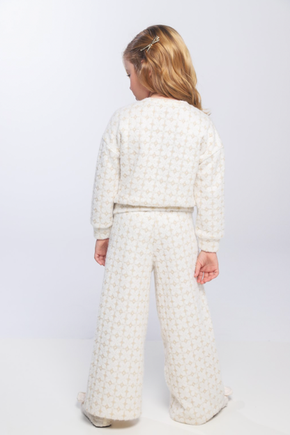 Conjunto Infantil Blusão e Calça Peluciado Lurex Bordado Manual Off White - Luluzinha
