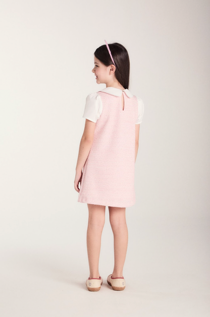 Vestido Infantil Reto Malha Tweed Algodão Gola Alfaiataria Rosa Claro - Beabá