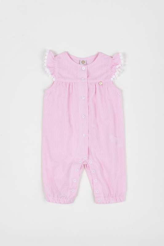 Romper Bebê Algodão Fio Tinto Abertura Frontal Rosa Claro - Um Mais Um
