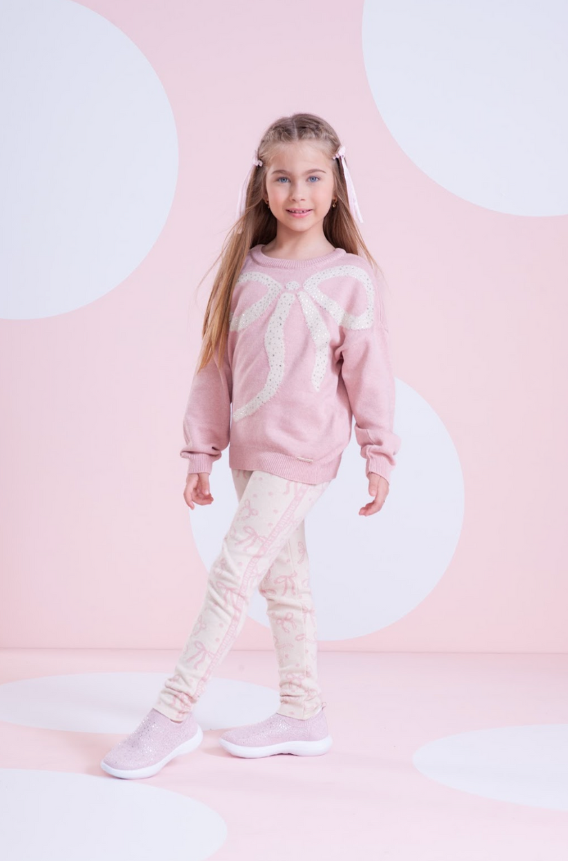 Legging Infantil Tricot Jacquard Multi-laços Ninive - Pituchinhus