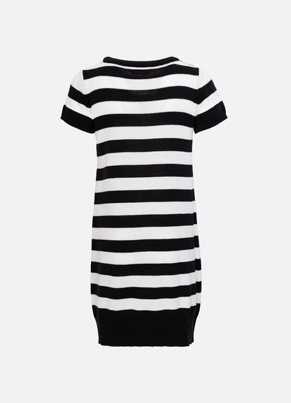 Vestido Infantil Tricot Listrado Cachorrinho Cristais - Pituchinhus