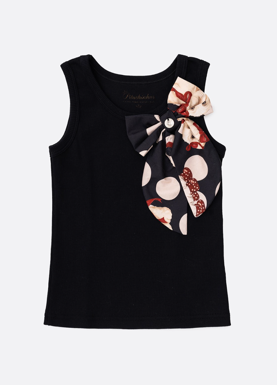 Conjunto Infantil Regata Maxi Laço e Saia e Algodão Cachorrinhos & Lacinhos Preto - Pituchinhus