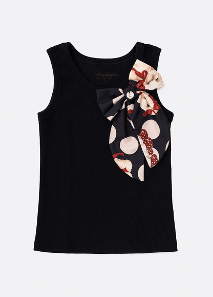 Conjunto Infantil Regata Maxi Laço e Saia e Algodão Cachorrinhos & Lacinhos Preto - Pituchinhus