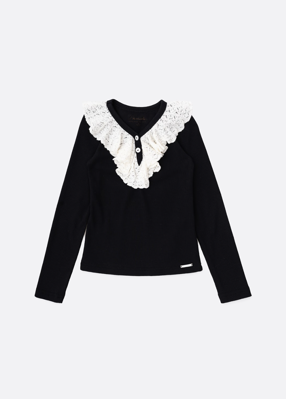 Conjunto Infantil Blusa Tricot ML Jabô Botões e Saia Sarja Babadinho Preto - Pituchinhus