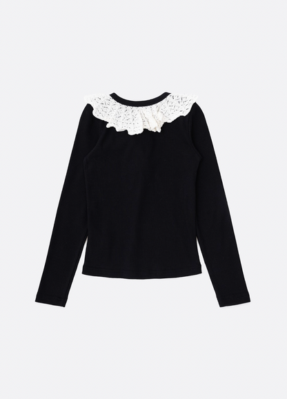 Conjunto Infantil Blusa Tricot ML Jabô Botões e Saia Sarja Babadinho Preto - Pituchinhus