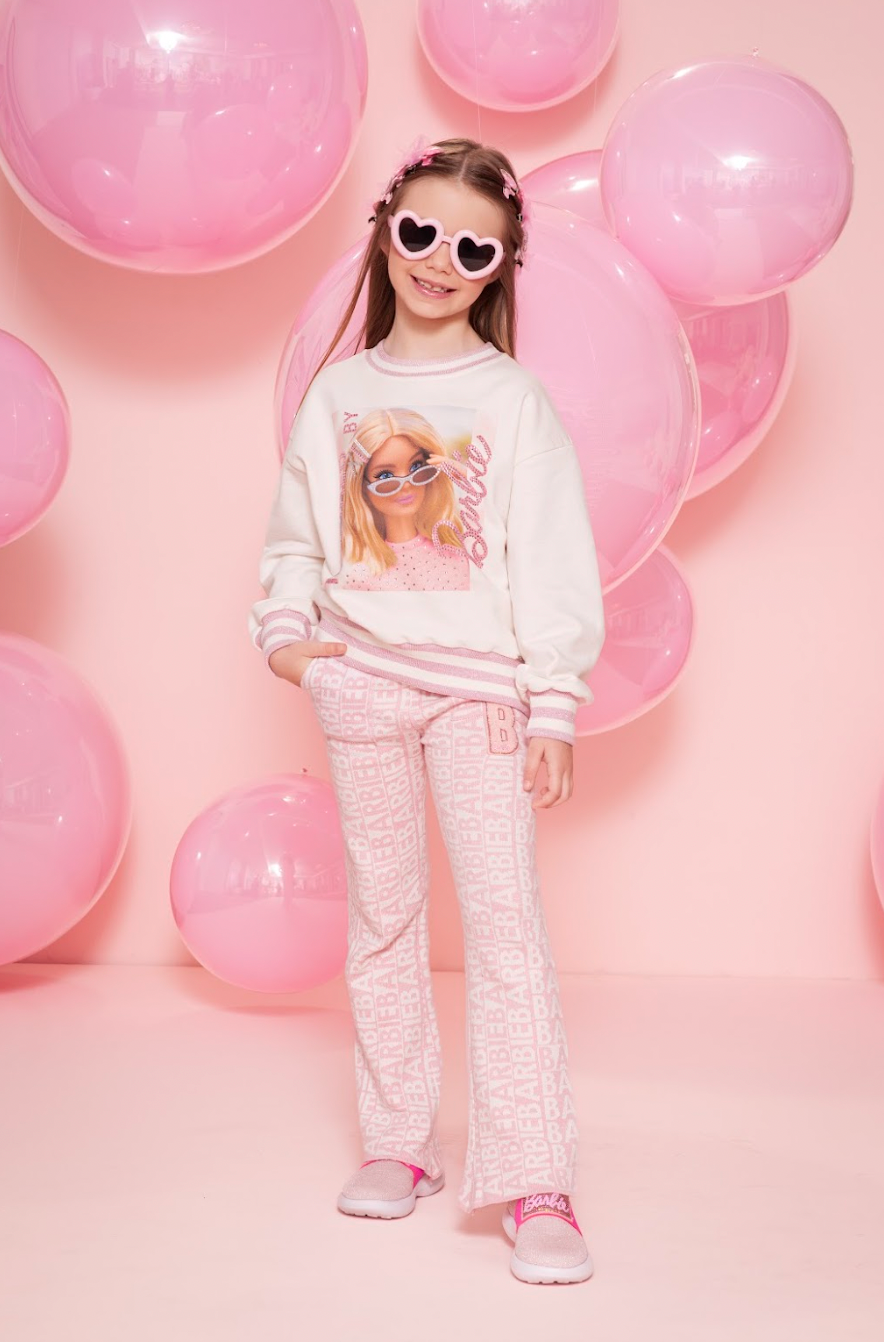 Blusa Moletom Infantil Patche Barbie Cristais Off White - Pituchinhus