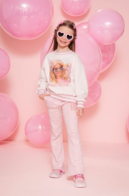 Blusa Moletom Infantil Patche Barbie Cristais Off White - Pituchinhus