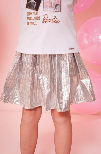 Saia Infantil Prata Patche Barbie - Pituchinhus