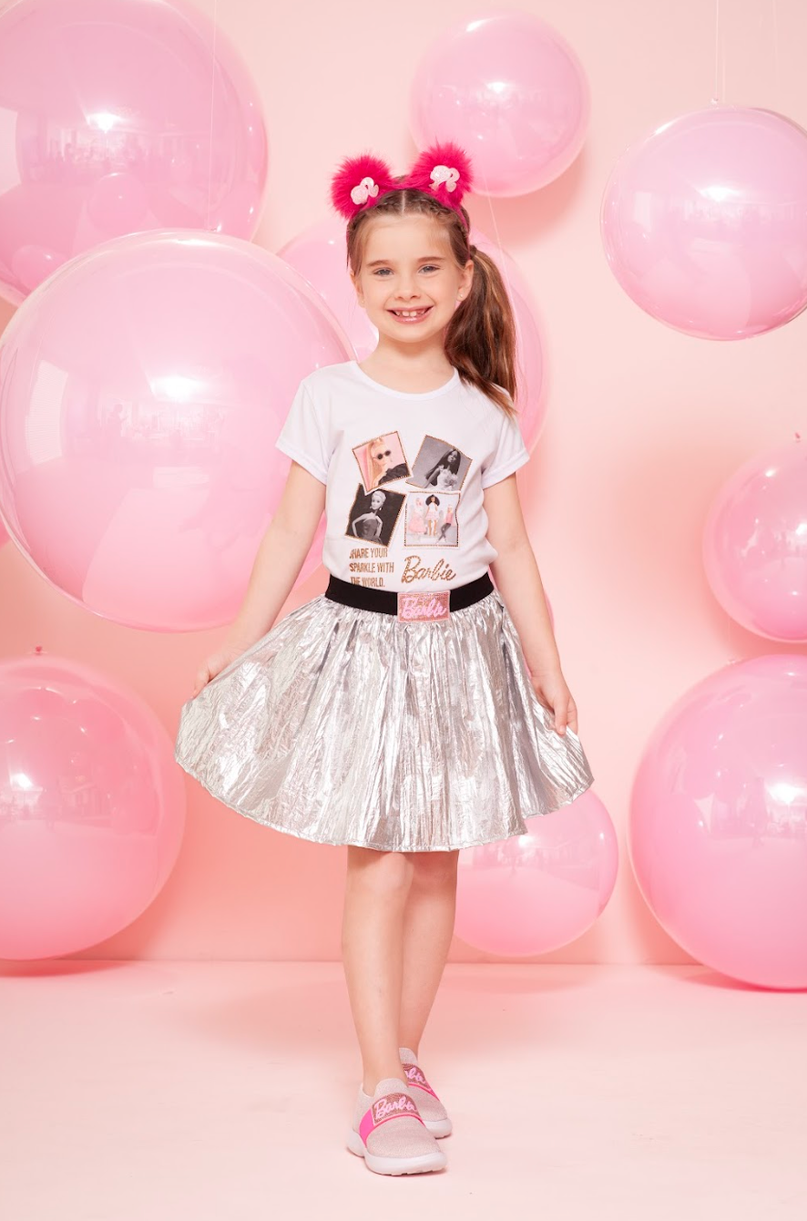 Saia Infantil Prata Patche Barbie - Pituchinhus