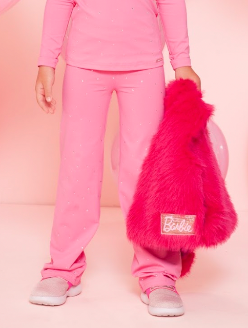 Conjunto Infantil Blusa Light Cristais Barbie e Calça Reta Light Cristais Barbie Rosa Pop Pink - Pituchinhus