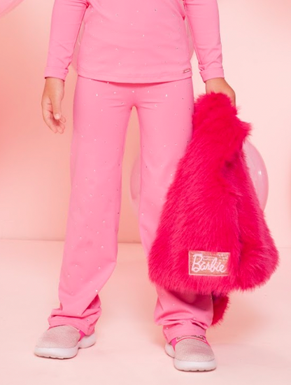 Conjunto Infantil Blusa Light Cristais Barbie e Calça Reta Light Cristais Barbie Rosa Pop Pink - Pituchinhus