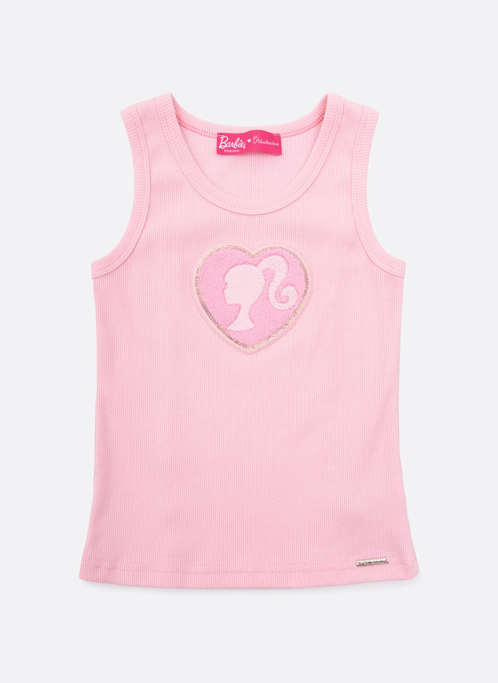 Conjunto Infantil Regata Patche Coração Barbie Rosa e Calça Moletom Jogging Patche Barbie Off White - Pituchinhus