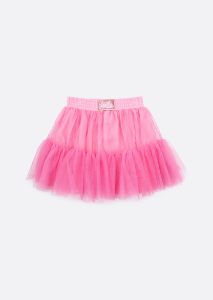 Conjunto Infantil Blusa Light Cristais Barbie e Saia Babados Patche Barbie Rosa Ópera - Pituchinhus