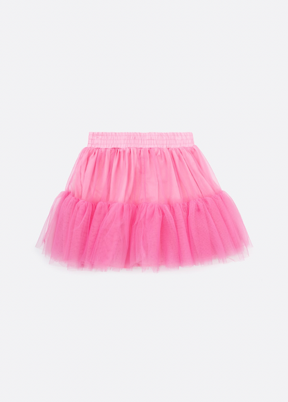 Conjunto Infantil Blusa Light Cristais Barbie e Saia Babados Patche Barbie Rosa Ópera - Pituchinhus