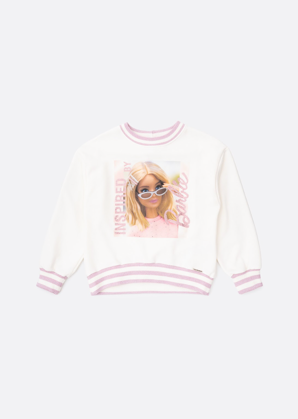 Blusa Moletom Infantil Patche Barbie Cristais Off White - Pituchinhus