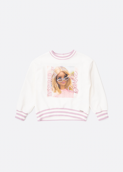 Blusa Moletom Infantil Patche Barbie Cristais Off White - Pituchinhus