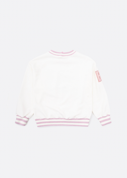 Blusa Moletom Infantil Patche Barbie Cristais Off White - Pituchinhus