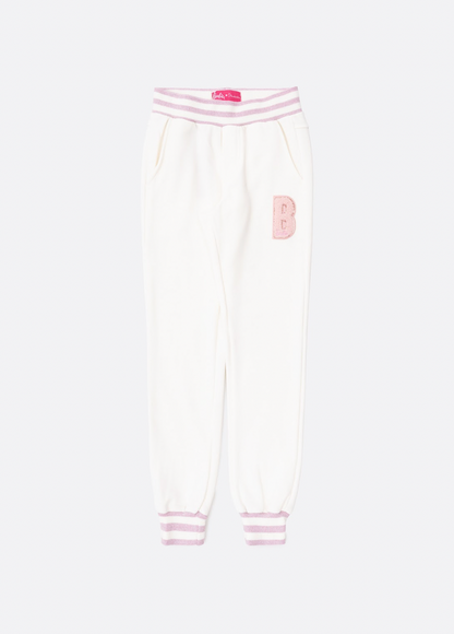 Conjunto Infantil Regata Patche Coração Barbie Rosa e Calça Moletom Jogging Patche Barbie Off White - Pituchinhus