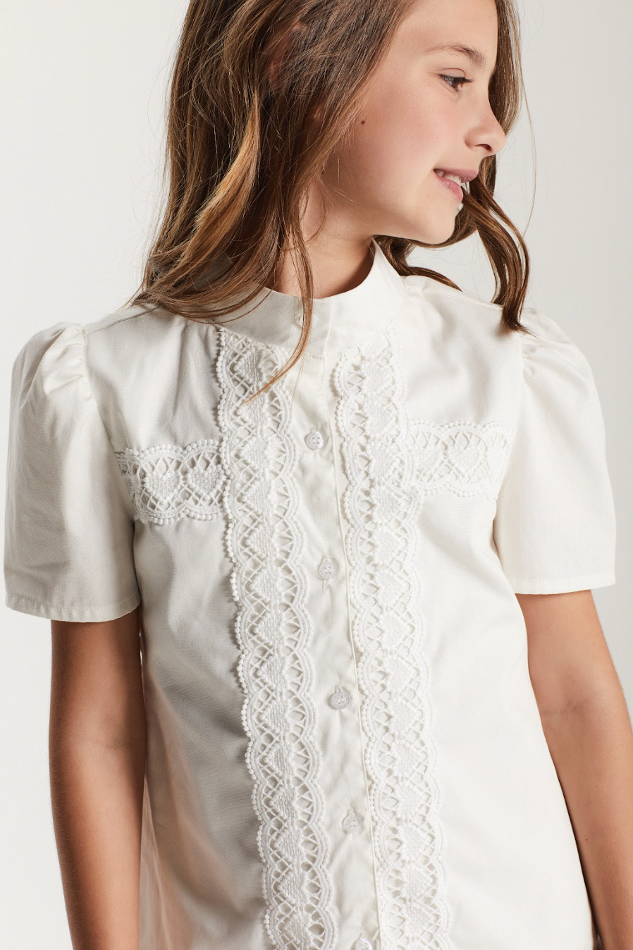 Vestido Infantil Jumper Algodão Detalhes Renda Barra Guipir Off White - Um Mais Um
