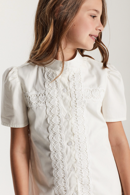 Vestido Infantil Jumper Algodão Detalhes Renda Barra Guipir Off White - Um Mais Um