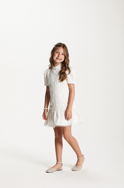 Vestido Infantil Jumper Algodão Detalhes Renda Barra Guipir Off White - Um Mais Um