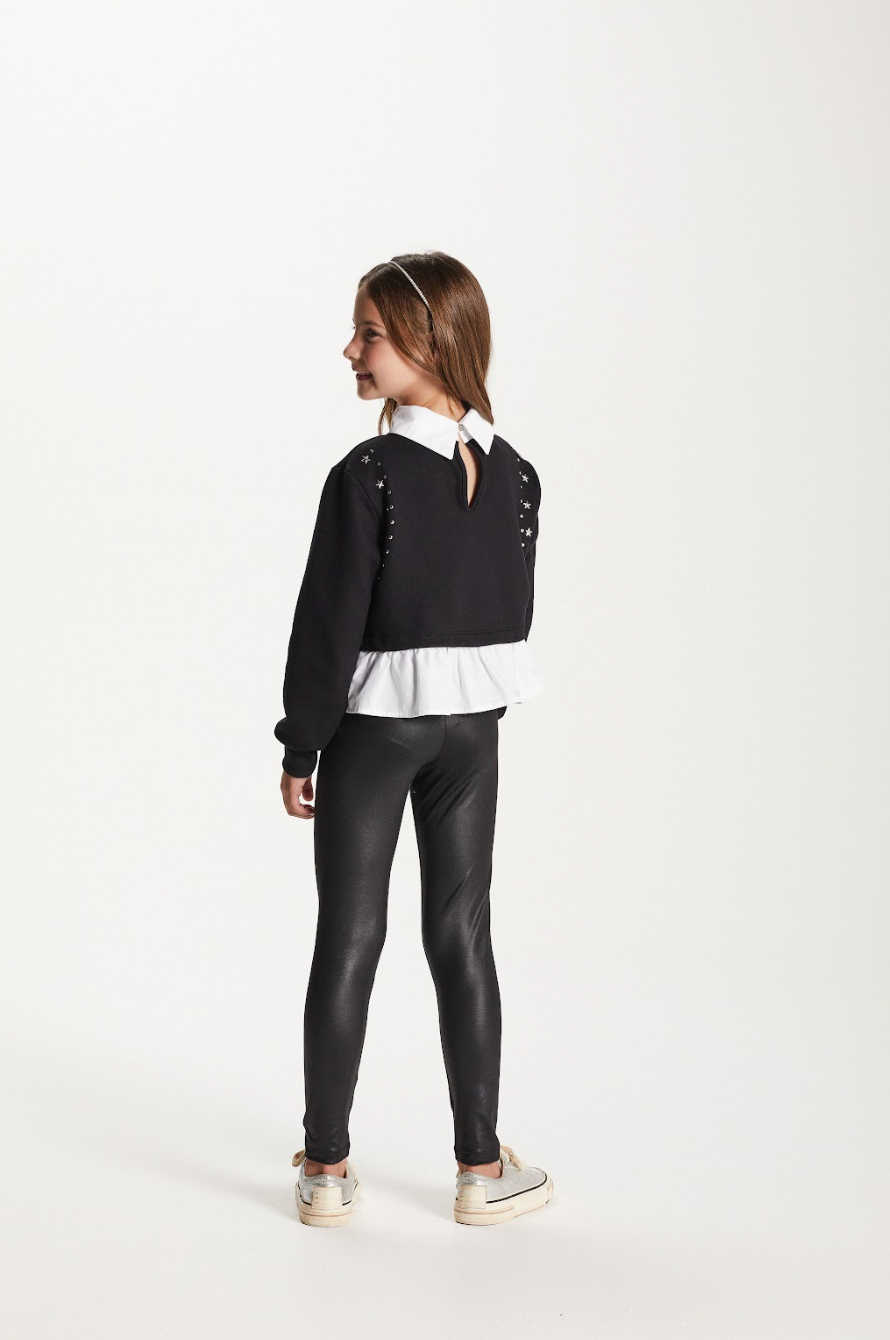 Calça Infantil Legging Resinada com Botões - Um Mais Um