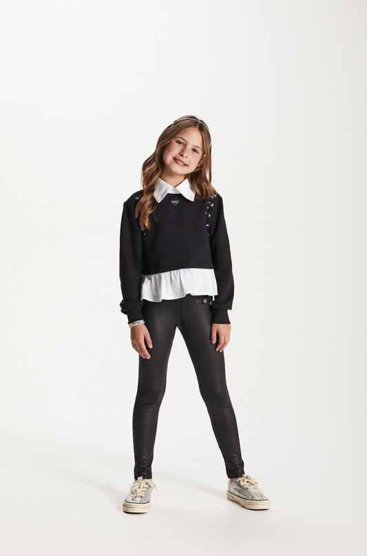 Calça Infantil Legging Resinada com Botões - Um Mais Um