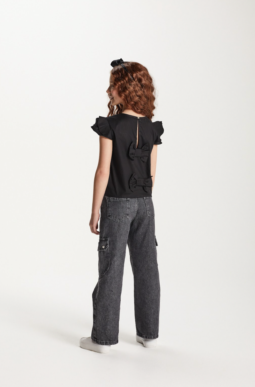 Calça Infantil Wide Leg Jeans Bolso Lateral  - Um Mais Um