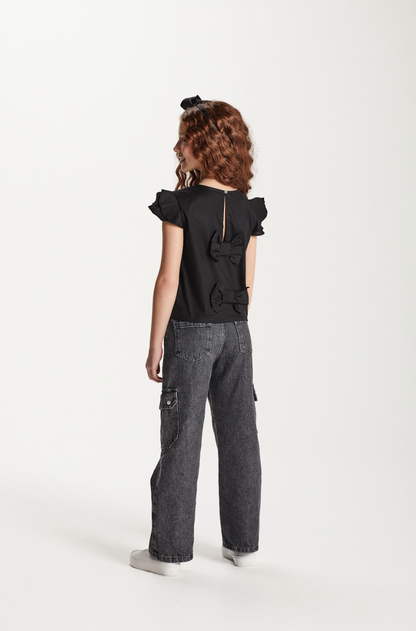 Calça Infantil Wide Leg Jeans Bolso Lateral  - Um Mais Um
