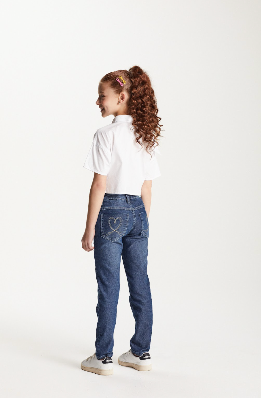 Camisa Infantil Cropped Tricoline Bordada Branca - Um Mais Um