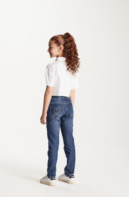 Camisa Infantil Cropped Tricoline Bordada Branca - Um Mais Um