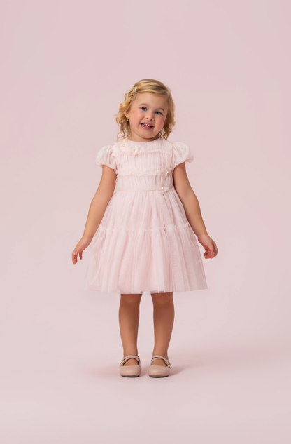Vestido Infantil Festa Tule Rosa Borboletas 3D - Petit Cherie