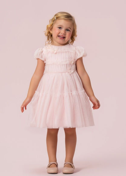 Vestido Infantil Festa Tule Rosa Borboletas 3D - Petit Cherie