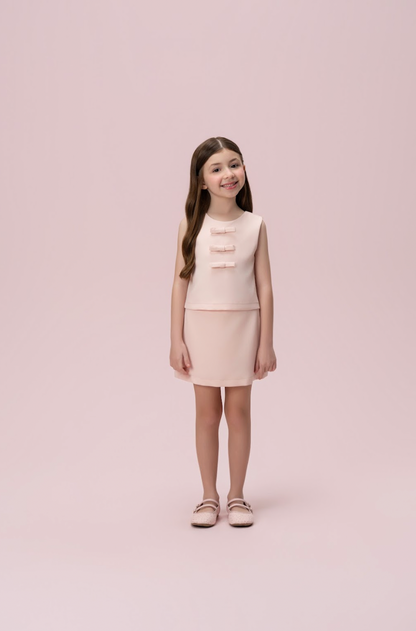 Conjunto Infantil Alfaiataria Blusa Lacinhos e Saia Salmão - Petit Cherie