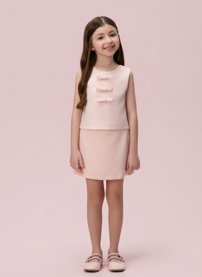 Conjunto Infantil Alfaiataria Blusa Lacinhos e Saia Salmão - Petit Cherie
