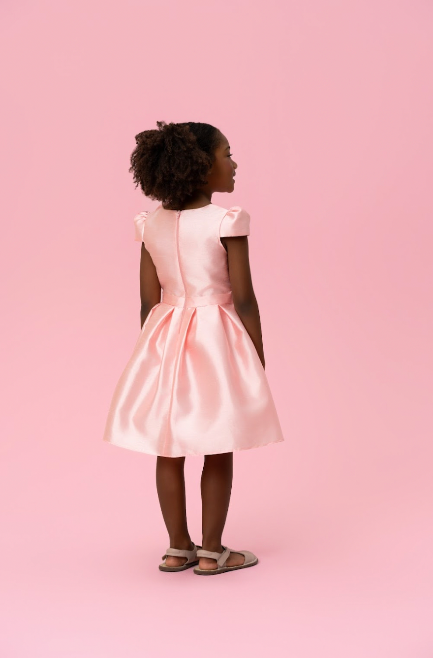 Vestido Infantil Festa Manga e Laço Rosa - Mon Sucré