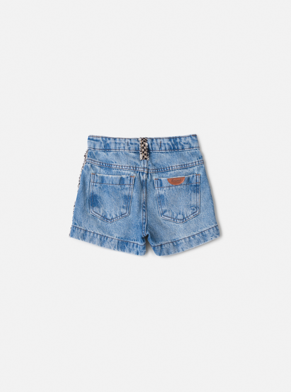 Conjunto Infantil Blusa  Bordada e Babados Pérola e Shorts Jeans Laço Preto - Animê