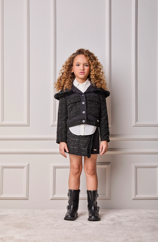 Conjunto Infantil Conceito Tweed Casaco e Saia-shorts Preto - Animê PRÉ-VENDA