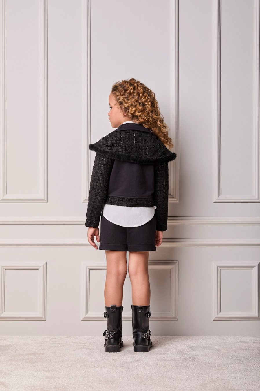 Conjunto Infantil Conceito Tweed Casaco e Saia-shorts Preto - Animê
