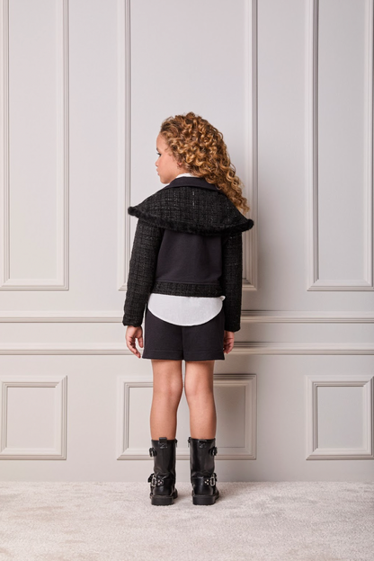 Conjunto Infantil Conceito Tweed Casaco e Saia-shorts Preto - Animê