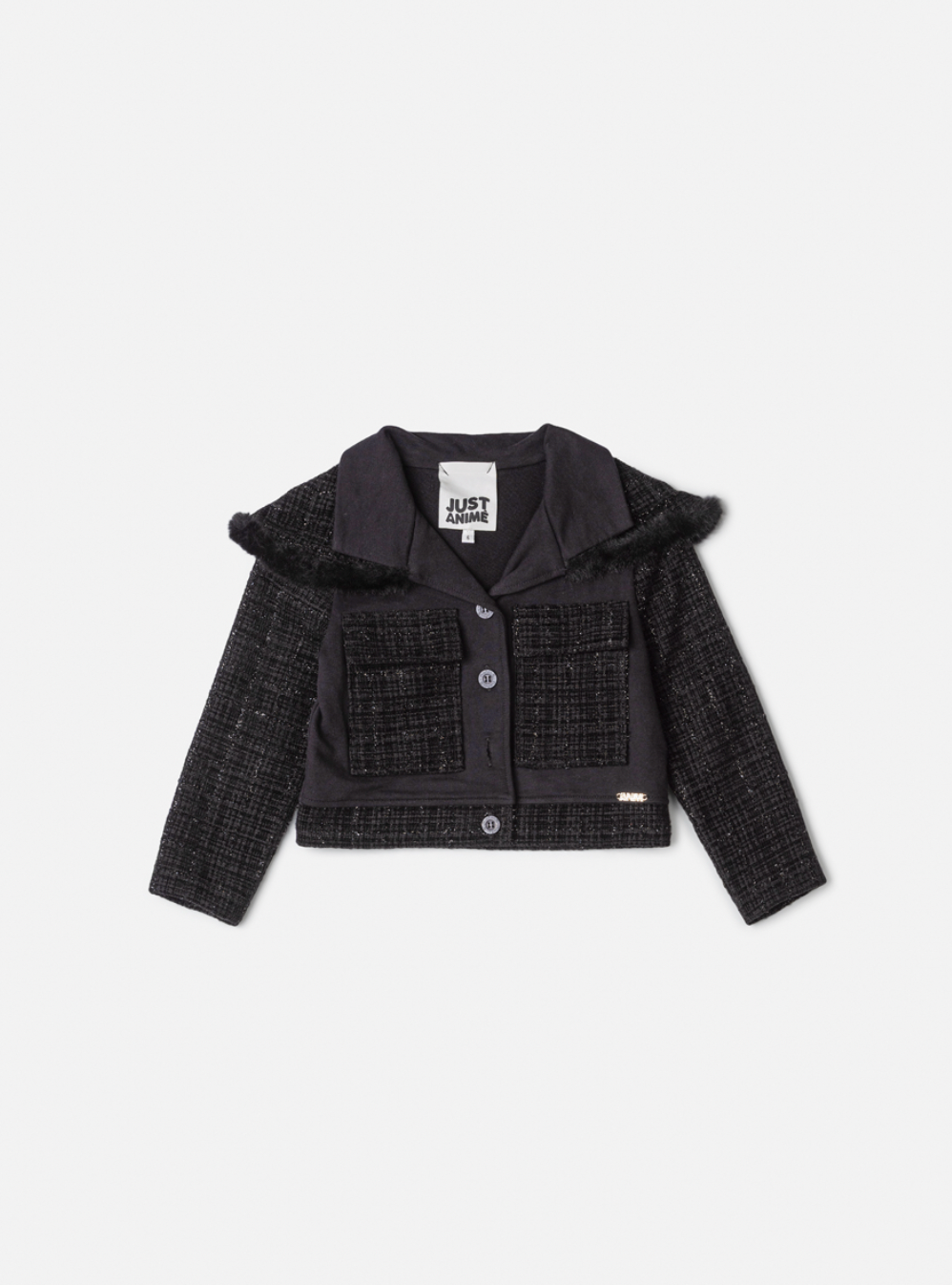 Conjunto Infantil Conceito Tweed Casaco e Saia-shorts Preto - Animê