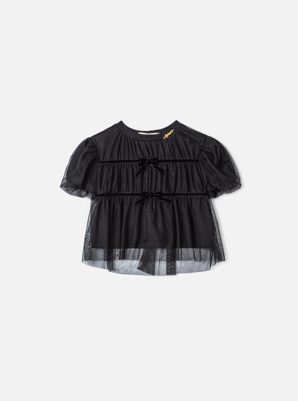 Conjunto Infantil BlusaTule Laço Veludo Preta e Shorts Jeans Laço Preto - Animê