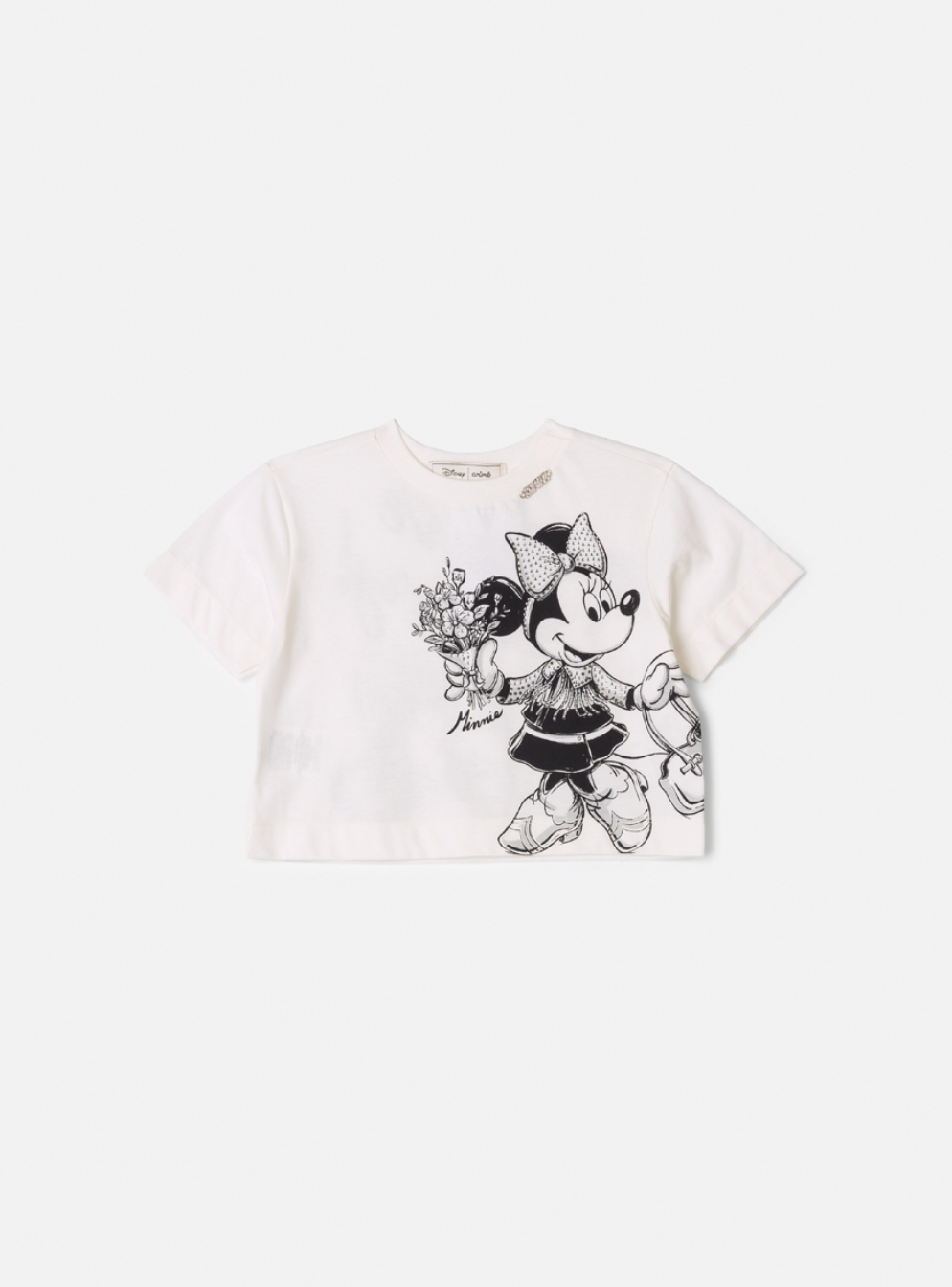 Conjunto Infantil Blusa Minnie Buquê & Mickey Pérola e Shorts Conceito Tweed Preto - Animê