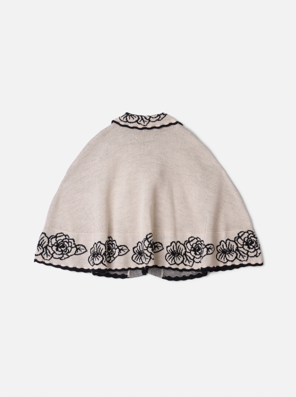 Conjunto Infantil Poncho Conceito Cru e Flores e Laço Preto e Calça Essentials Couro Tech Preta - Animê
