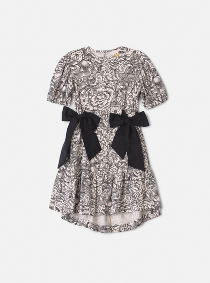 Vestido Infantil Floral Paisley Laços Preto - Animê