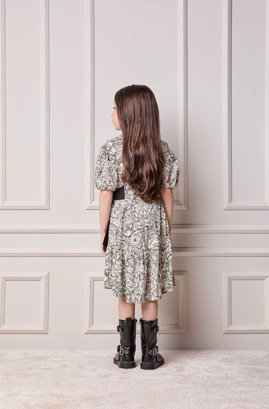 Vestido Infantil Floral Paisley Laços Preto - Animê