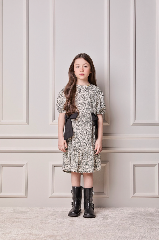 Vestido Infantil Floral Paisley Laços Preto - Animê PRÉ-VENDA