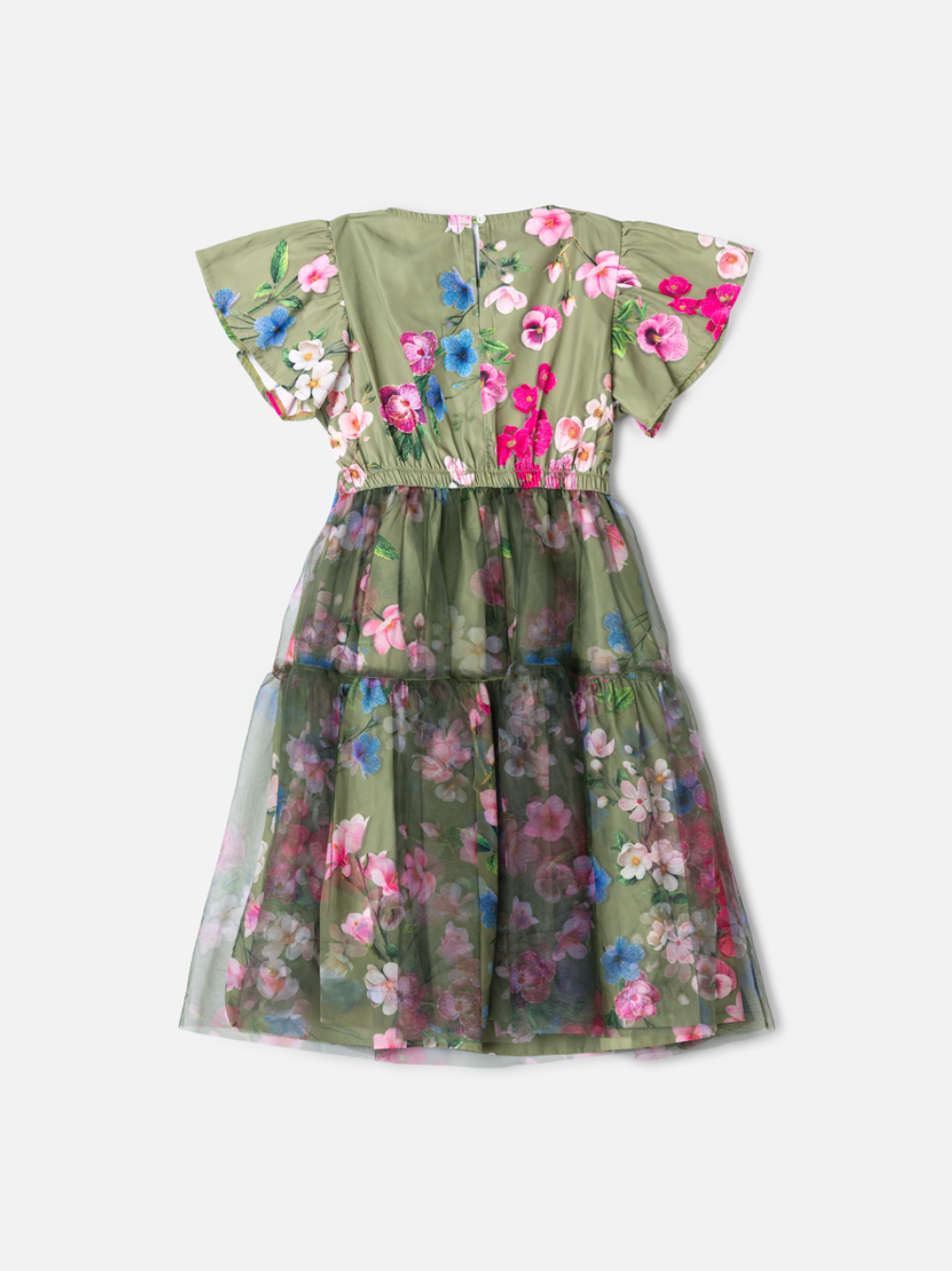 Vestido Infantil Conceito Tule Floral Bordado Verde Forest - Animê